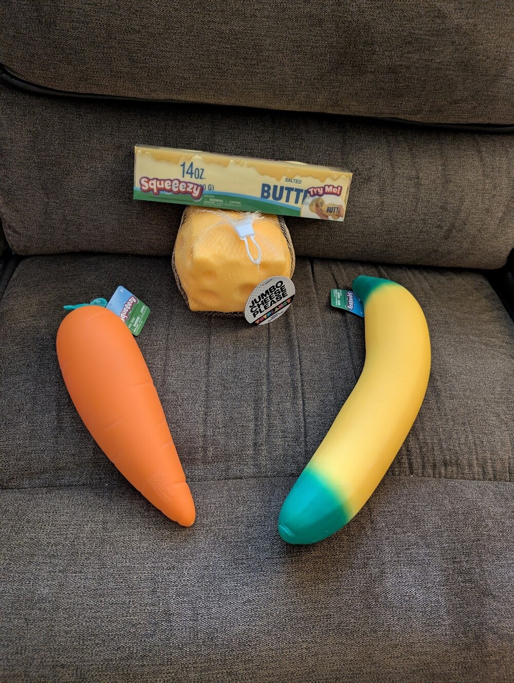Butter, Jumbo Cheese, Carrot And Banana Squishies